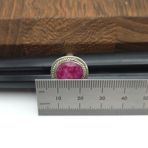 Size 7 Sterling Silver Faceted Rough Ruby Stone Ring A474 - Picture 7 of 8
